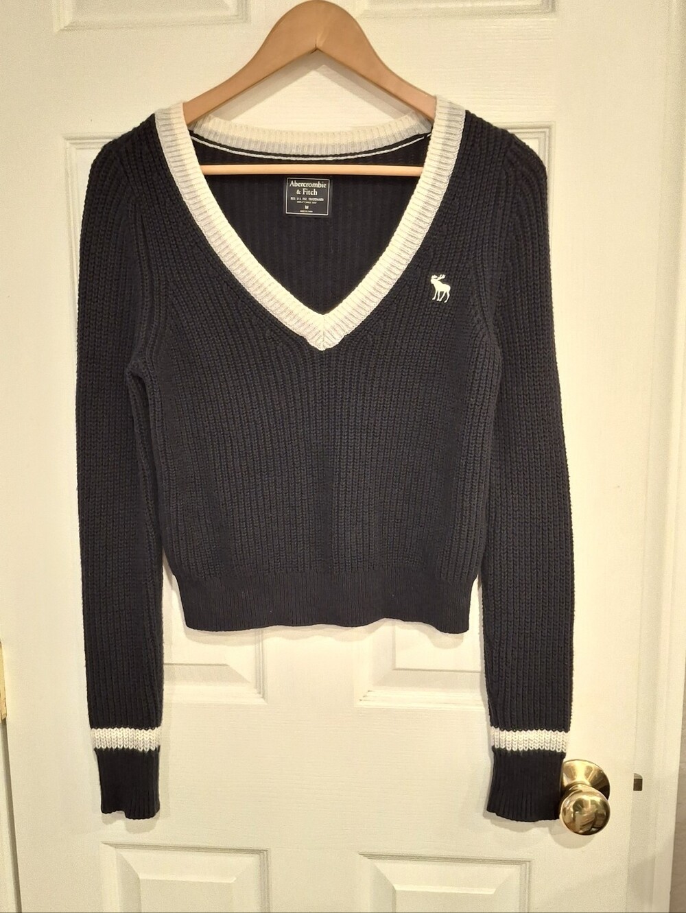 Abercrombie & Fitch Ribbed Knit Navy "Cricket" Sweater Womens Sz Size M Logo